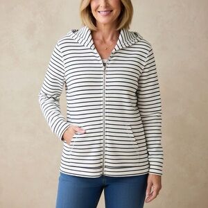Christopher & Banks Navy Striped Zip Up Hoodie Jacket Size XL Casual Nautical